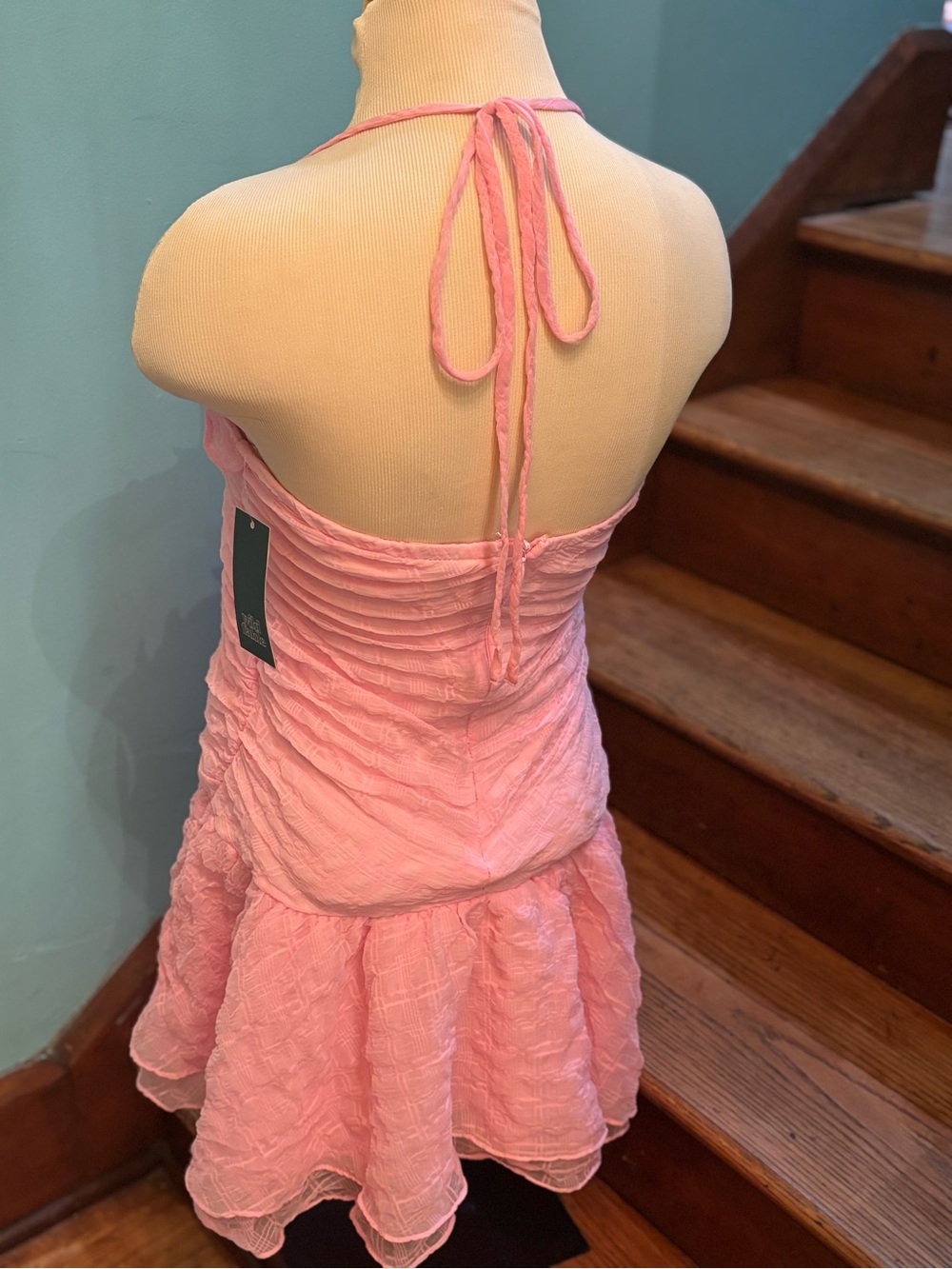 Woman Pink Ruffle Halter Dress - Picture 2 of 7